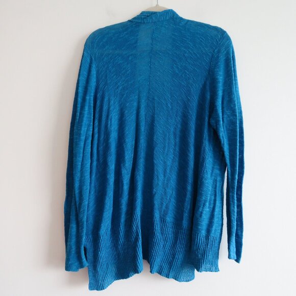 EILEEN FISHER Linen Cotton Blend Textured Knit Open Front Cardigan Ocean Blue 1X - Picture 8 of 15